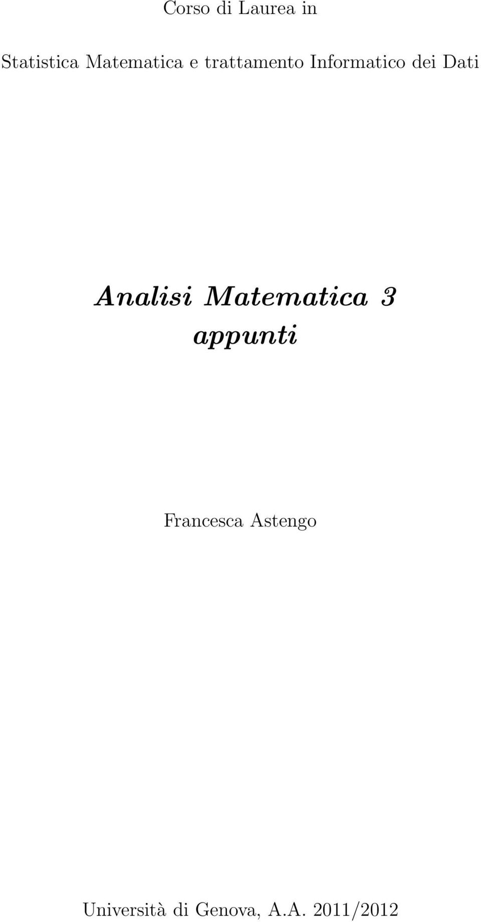 dei Dati Analisi Matematica 3 appunti