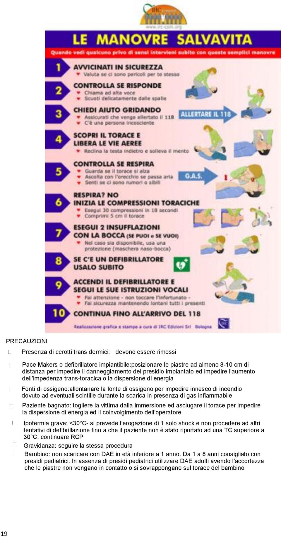 eventuali scintille durante la scarica in presenza di gas infiammabile Paziente bagnato: togliere la vittima dalla immersione ed asciugare il torace per impedire la dispersione di energia ed il