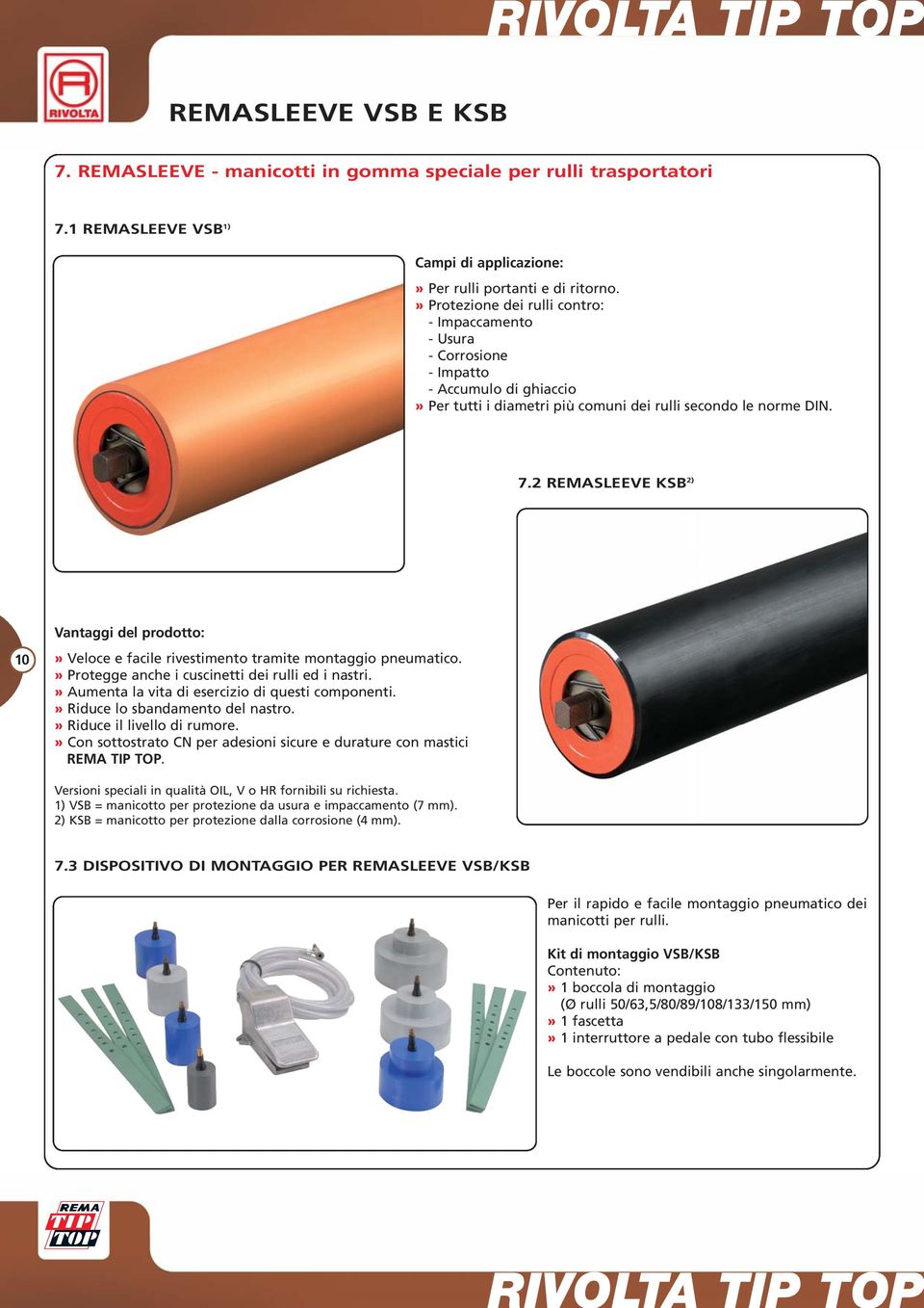 2 REMASLEEVE KSB 2) Vantaggi del prodotto: 10» Veloce e facile rivestimento tramite montaggio pneumatico.» Protegge anche i cuscinetti dei rulli ed i nastri.