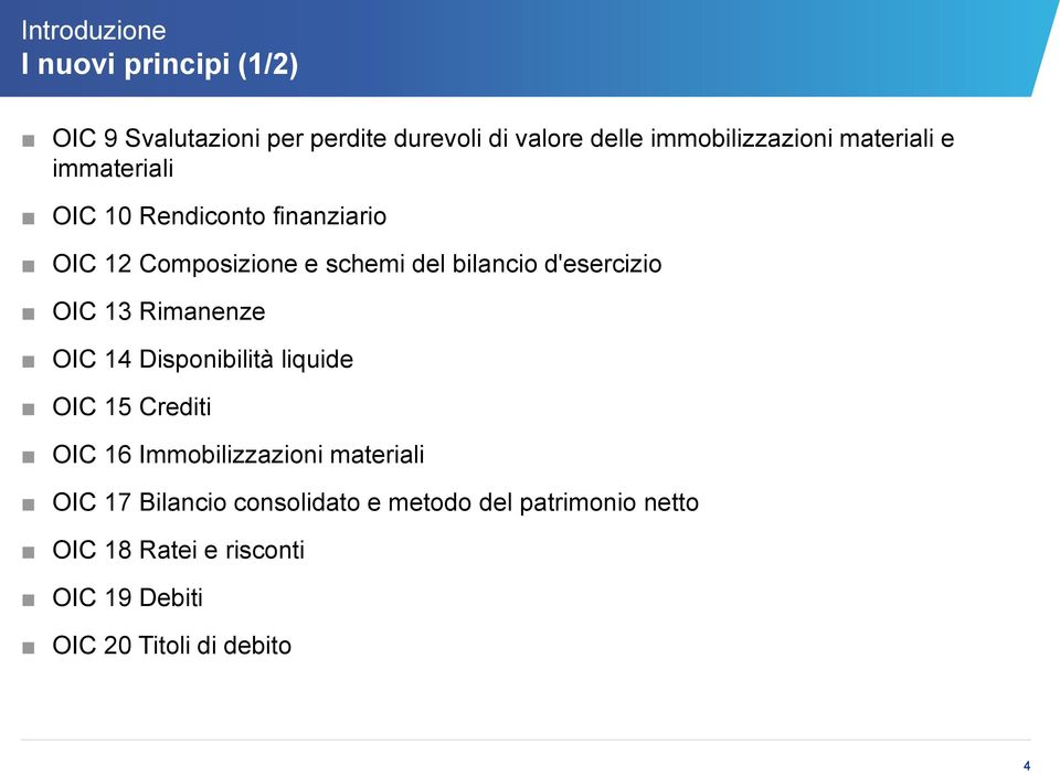 OIC 13 Rimanenze OIC 14 Disponibilità liquide OIC 15 Crediti OIC 16 Immobilizzazioni materiali OIC 17