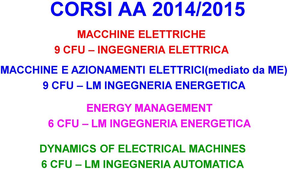 6 CFU LM INGEGNERIA ENERGETICA DYNAMICS OF