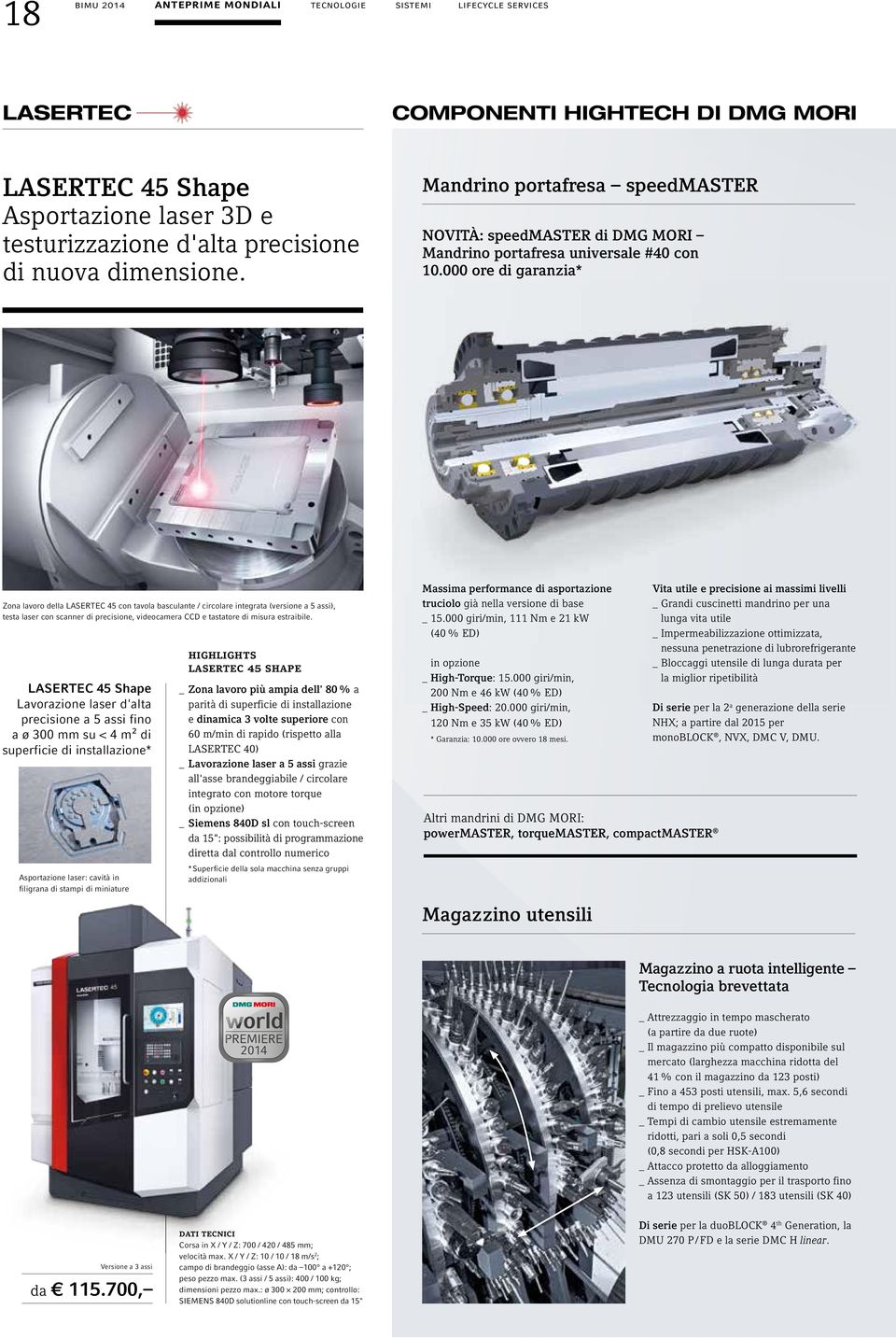 000 ore di garanzia* Zona lavoro della LASERTEC 45 con tavola basculante / circolare integrata (versione a 5 assi), testa laser con scanner di precisione, videocamera CCD e tastatore di misura