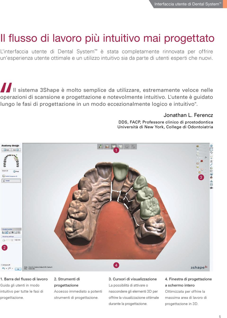 Il sistema 3Shape è molto semplice da utilizzare, estremamente veloce nelle operazioni di scansione e progettazione e notevolmente intuitivo.