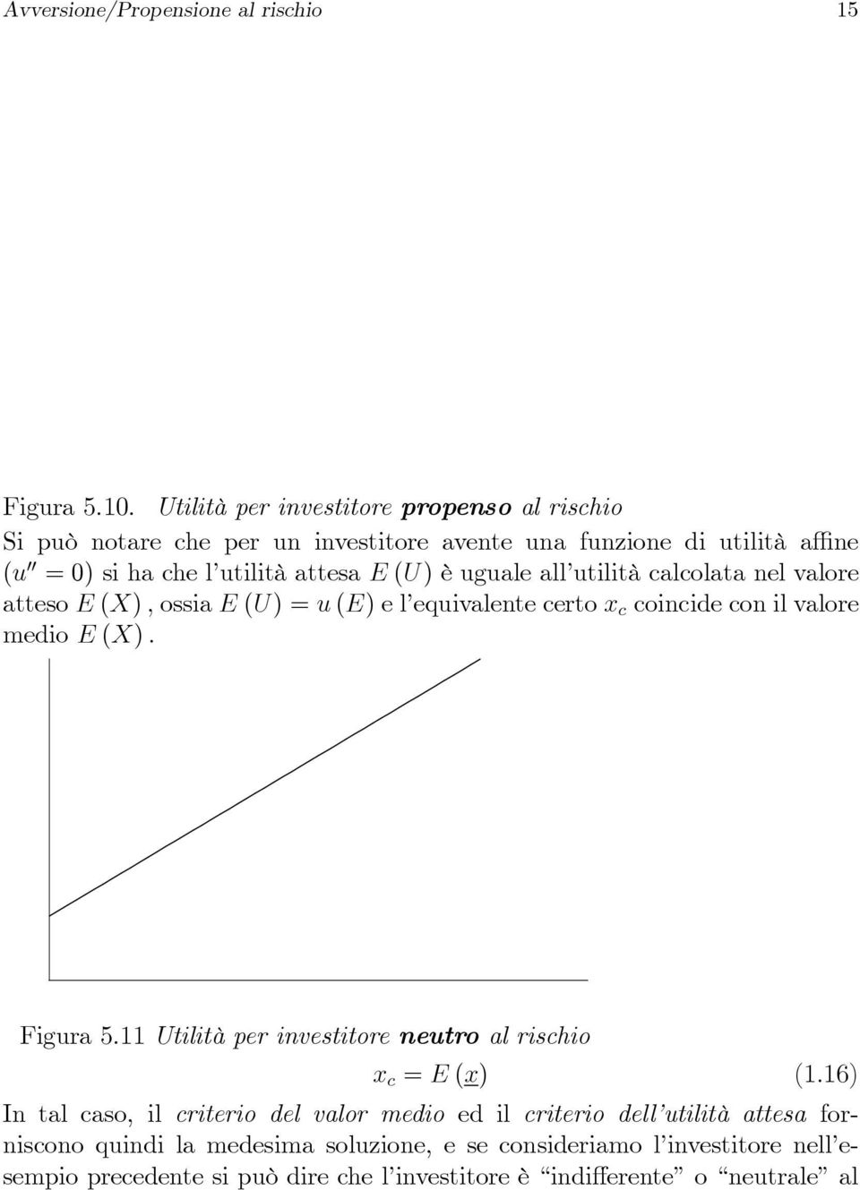 uguale all utilità calcolata nel valore attesoe(x), ossiae(u)=u(e) e l equivalente certox c coincide con il valore medioe(x). Figura 5.