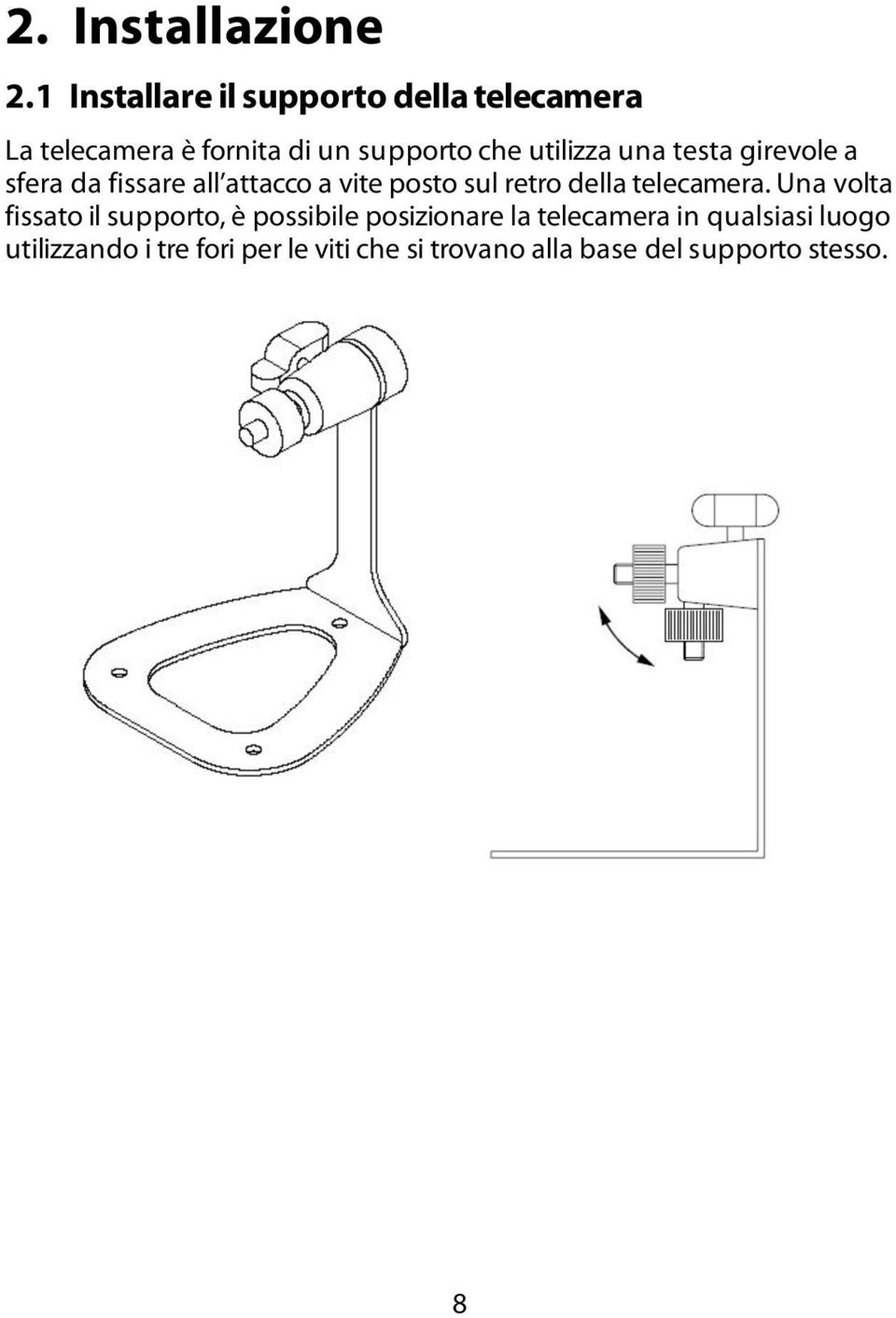 una testa girevole a sfera da fissare all attacco a vite posto sul retro della telecamera.