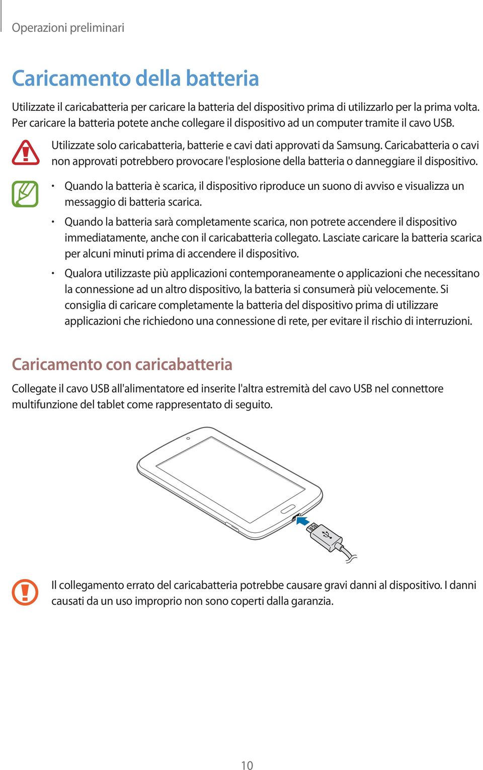 Caricabatteria o cavi non approvati potrebbero provocare l'esplosione della batteria o danneggiare il dispositivo.