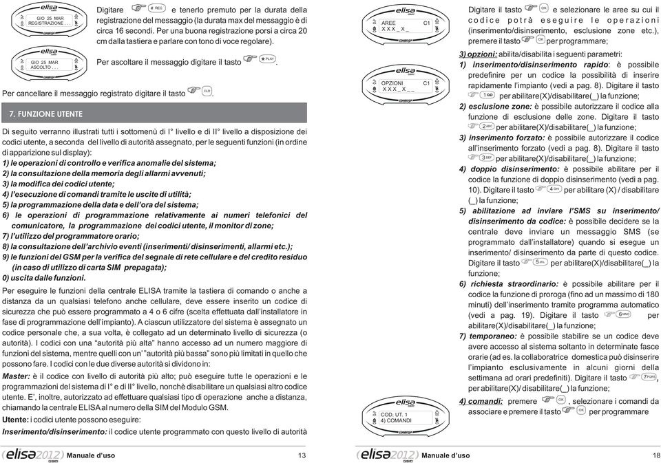 FUNZIONE UTENTE Per ascoltare il messaggio digitare il tasto.