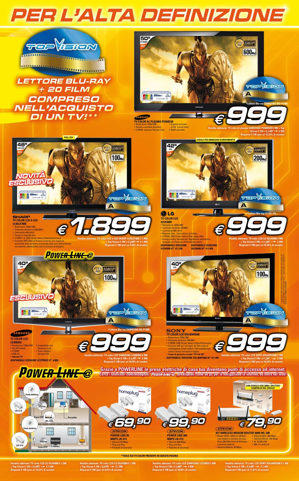 Vndita abbinata: TV color al plasma samsung ps50b530 8 Top Vision 1 = 1.197 9 Risparmi 198 (pari al 16,54% di sconto) idal pr immagini in movimnto 46 42-200Hz Esclusivo TV ColoR lcd a ld lc46lx700 1.