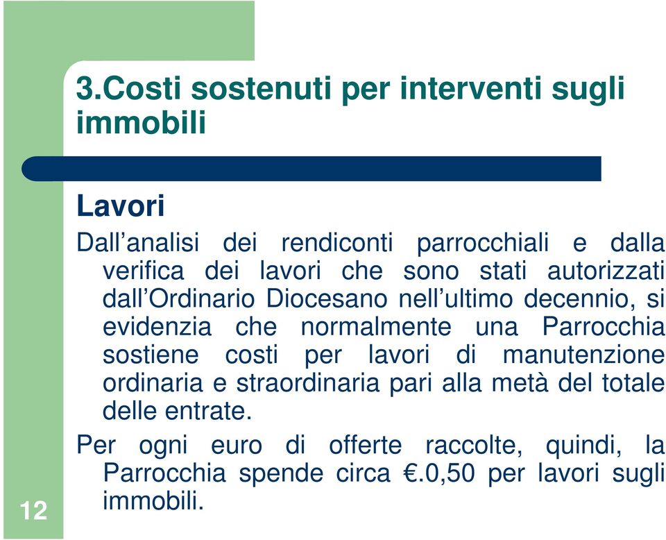 normalmente una Parrocchia sostiene costi per lavori di manutenzione ordinaria e straordinaria pari alla metà del