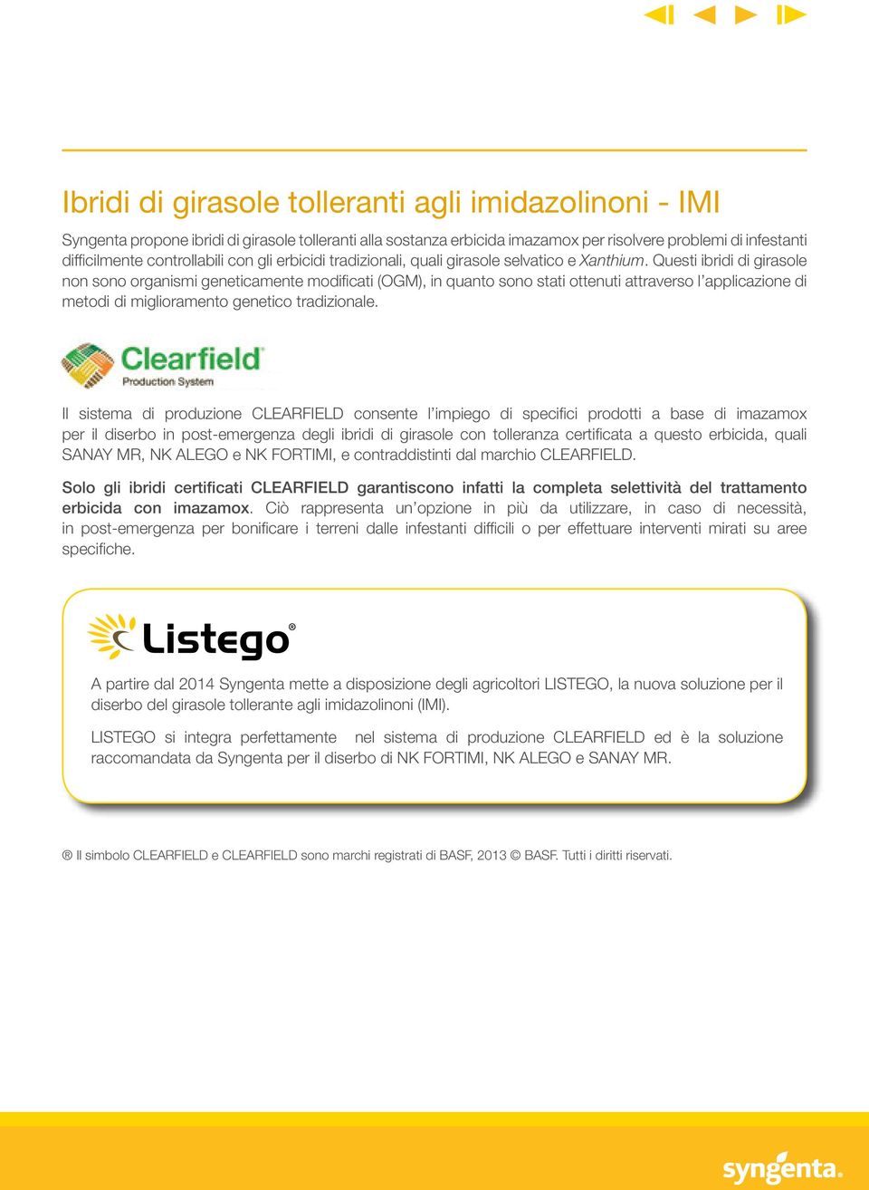 Questi ibridi di girasole non sono organismi geneticamente modificati (OGM), in quanto sono stati ottenuti attraverso l applicazione di metodi di miglioramento genetico tradizionale.