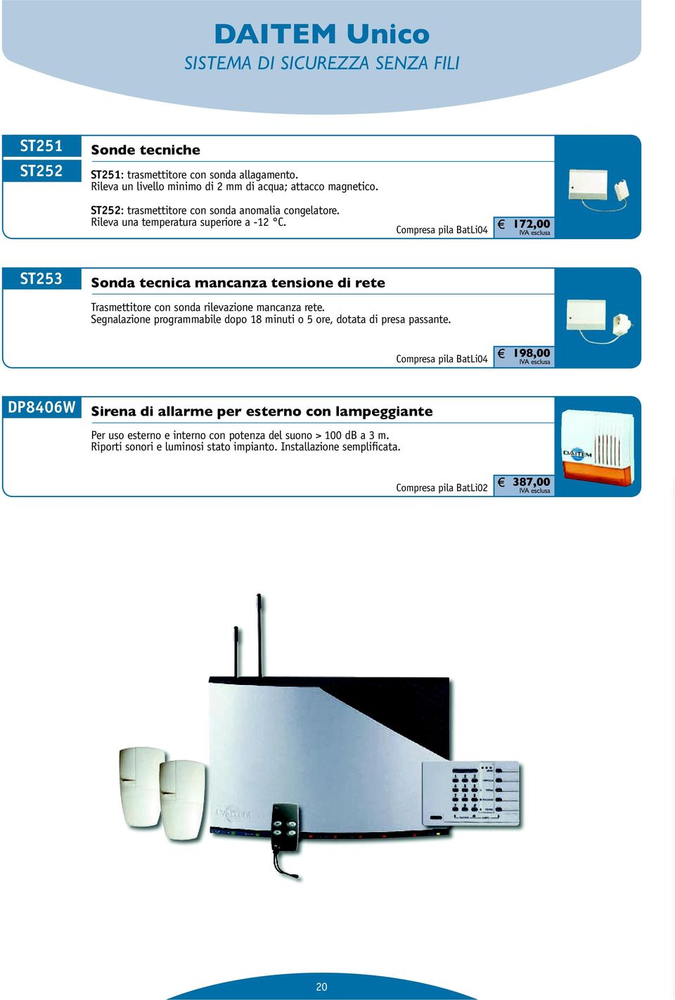 Compresa pila BatLi04 172,00 ST253 Sonda tecnica mancanza tensione di rete Trasmettitore con sonda rilevazione mancanza rete.