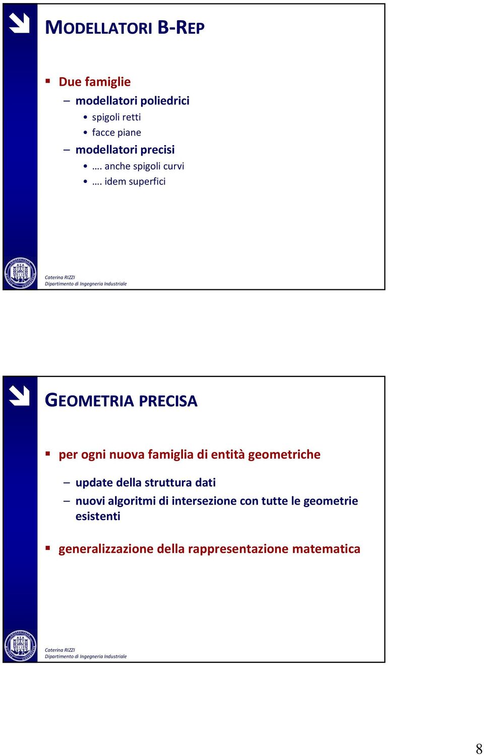 idem superfici GEOMETRIA PRECISA per ogni nuova famiglia di entità geometriche update