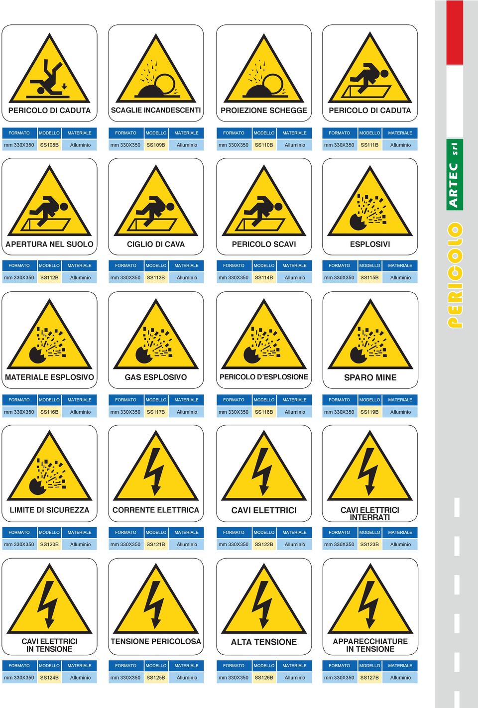 330X350 SS116B Alluminio mm 330X350 SS117B Alluminio mm 330X350 SS118B Alluminio mm 330X350 SS119B Alluminio LIMITE DI SICUREZZA CORRENTE CAVI ELETTRICI CAVI ELETTRICI INTERRATI mm 330X350 SS120B