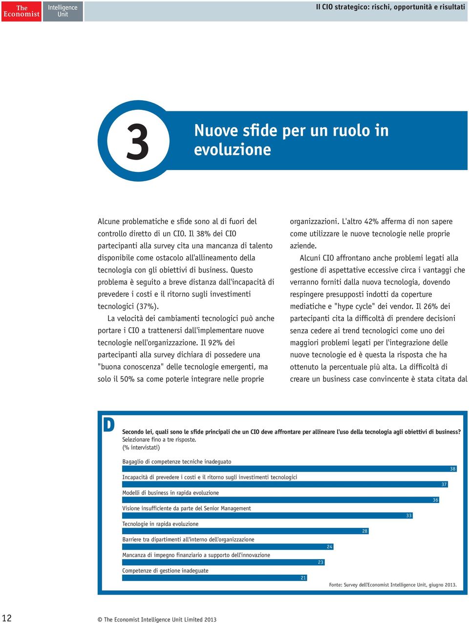 Questo problema è seguito a breve distanza dall'incapacità di prevedere i costi e il ritorno sugli investimenti tecnologici (7%).