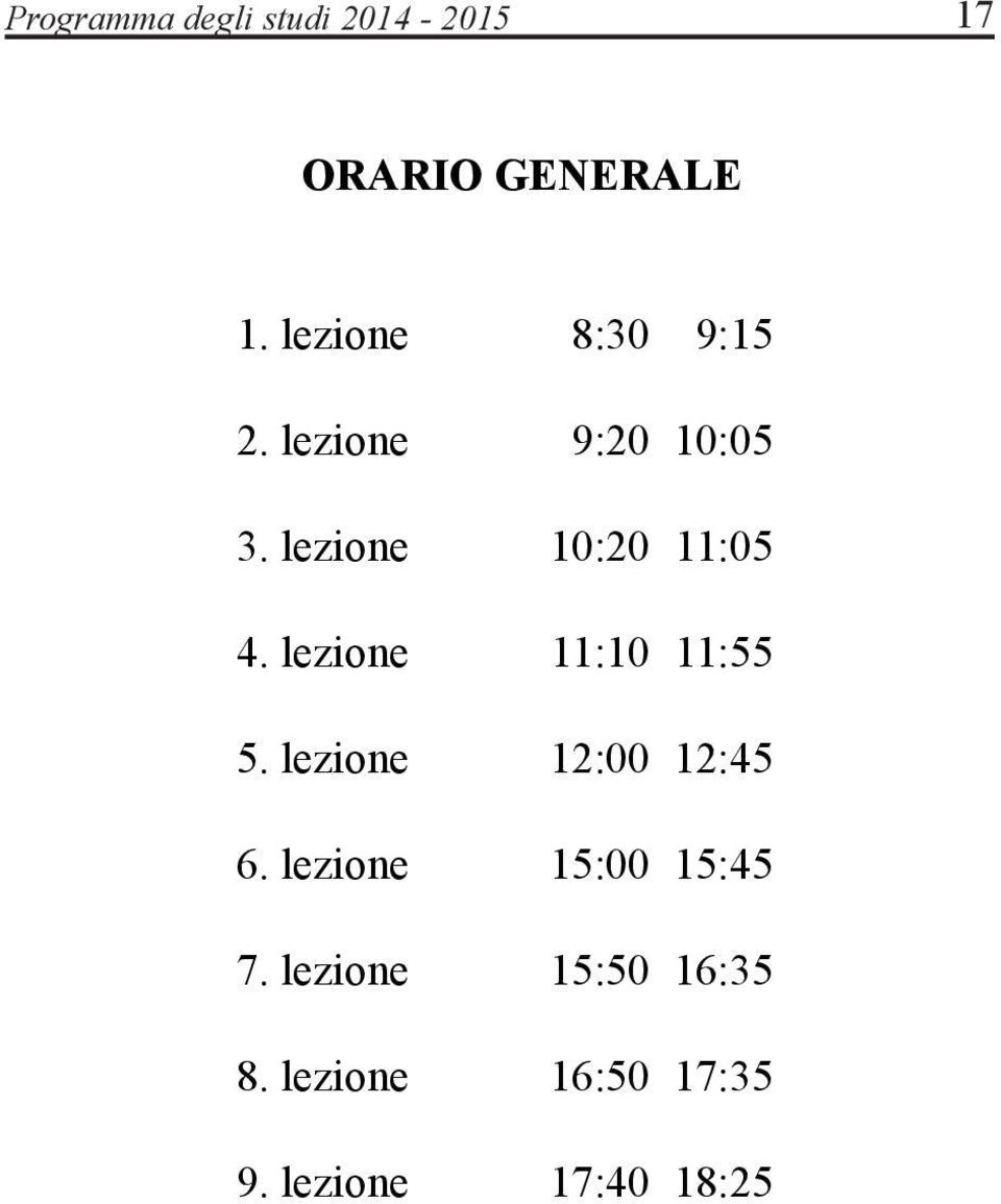 lezione 10:20 11:05 4. lezione 11:10 11:55 5.