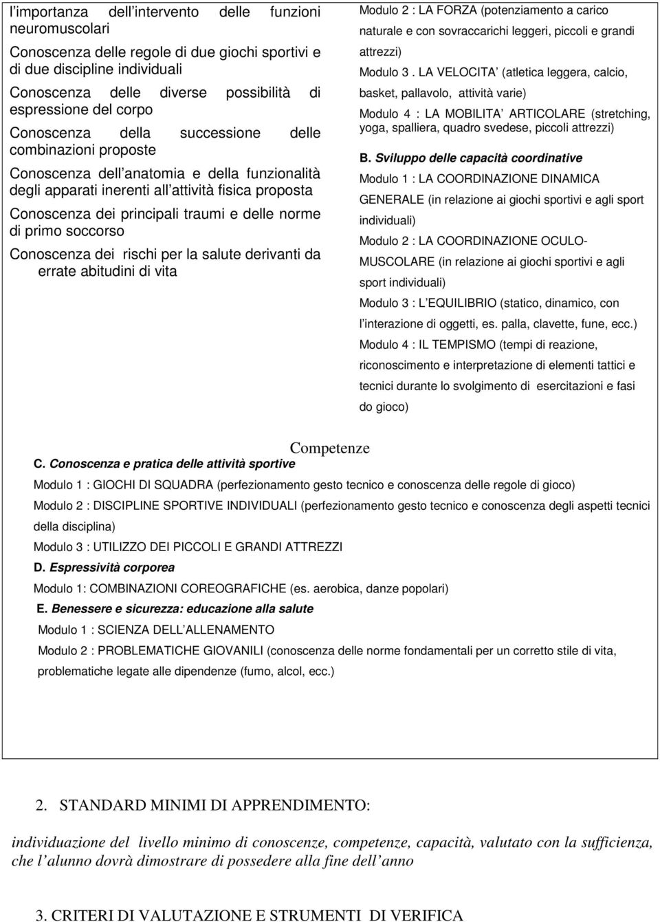 norme di primo soccorso Conoscenza dei rischi per la salute derivanti da errate abitudini di vita Modulo 2 : LA FORZA (potenziamento a carico naturale e con sovraccarichi leggeri, piccoli e grandi