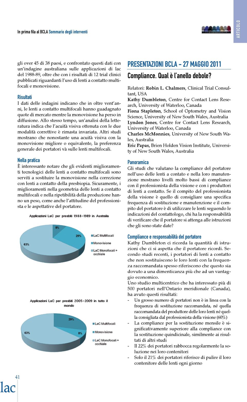 Risultati I dati delle indagini indicano che in oltre vent anni, le lenti a contatto multifocali hanno guadagnato quote di mercato mentre la monovisione ha perso in diffusione.