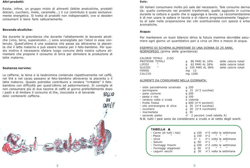 Bevande alcoliche: Sia durante la gravidanza che durante l allattamento le bevande alcoliche (vino, birra, superalcolici...) sono sconsigliate per l alcol in esse contenuto.