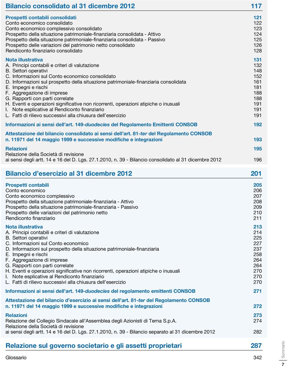 Rendiconto finanziario consolidato 128 Nota illustrativa 131 A. Principi contabili e criteri di valutazione 132 B. Settori operativi 148 C. Informazioni sul Conto economico consolidato 152 D.