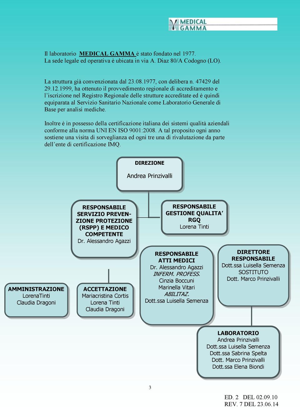 1999, ha ottenuto il provvedimento regionale di accreditamento e l iscrizione nel Registro Regionale delle strutture accreditate ed è quindi equiparata al Servizio Sanitario Nazionale come