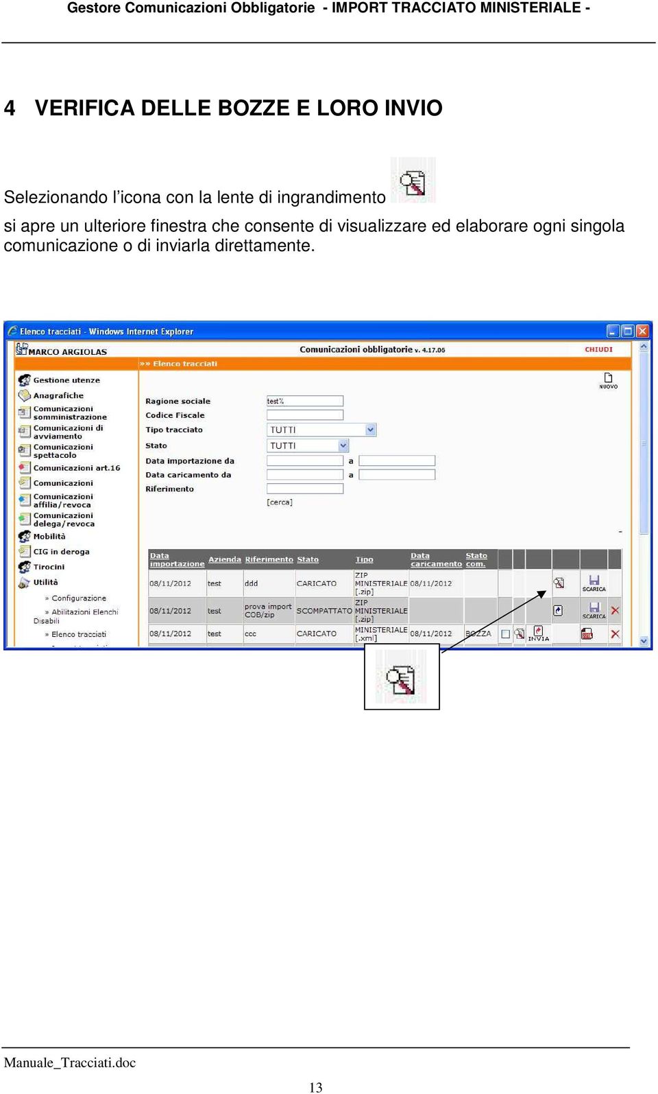 ulteriore finestra che consente di visualizzare ed