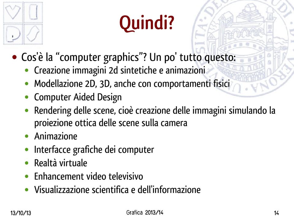 comportamenti fisici Computer Aided Design Rendering delle scene, cioè creazione delle immagini simulando