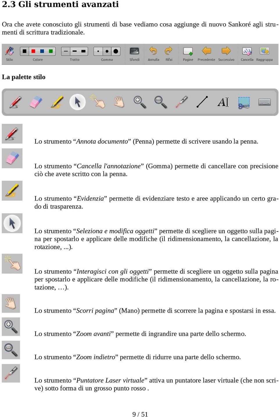 Lo strumento Cancella l'annotazione (Gomma) permette di cancellare con precisione ciò che avete scritto con la penna.