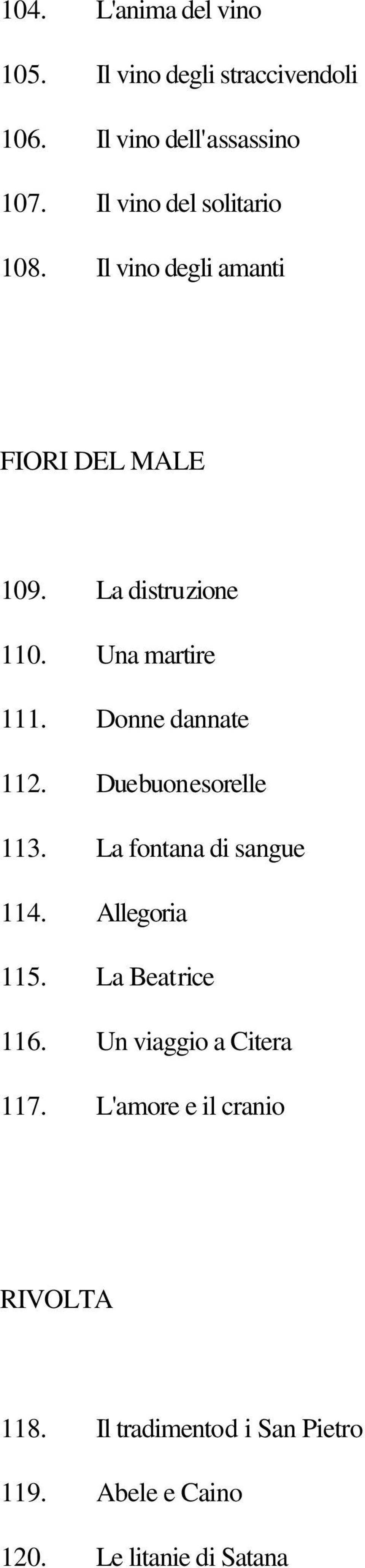 Donne dannate 112. Duebuonesorelle 113. La fontana di sangue 114. Allegoria 115. La Beatrice 116.