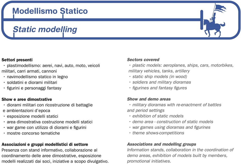 statici war game con utilizzo di diorami e figurini mostre concorso tematiche Associazioni e gruppi modellistici di settore Presenza con stand informativo, collaborazione al coordinamento delle aree