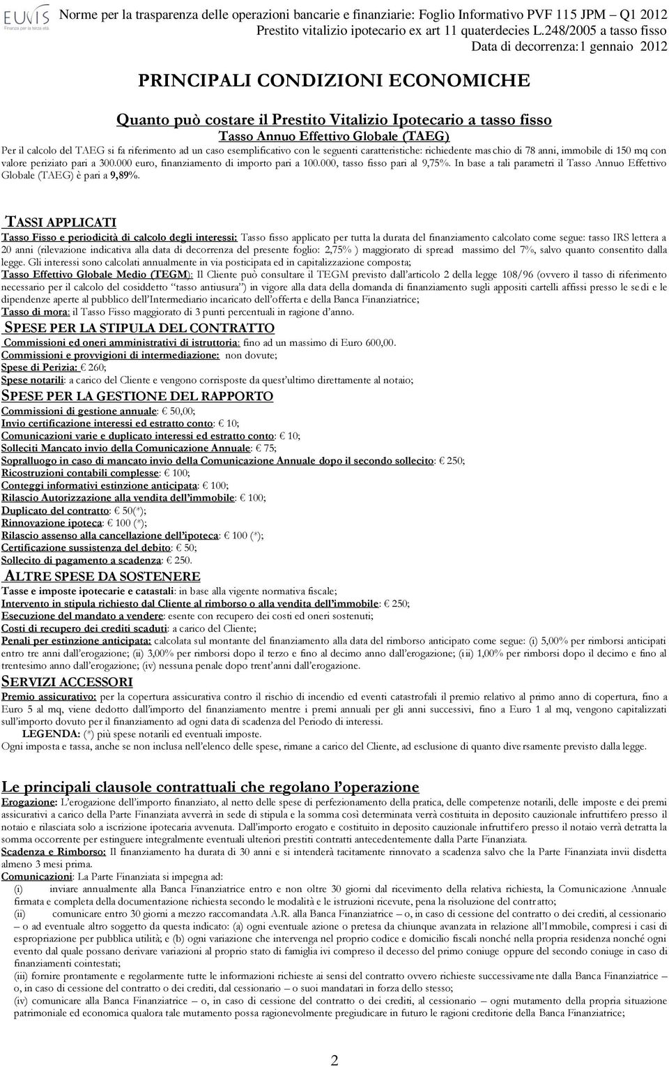 000, tasso fisso pari al 9,75%. In base a tali parametri il Tasso Annuo Effettivo Globale (TAEG) è pari a 9,89%.