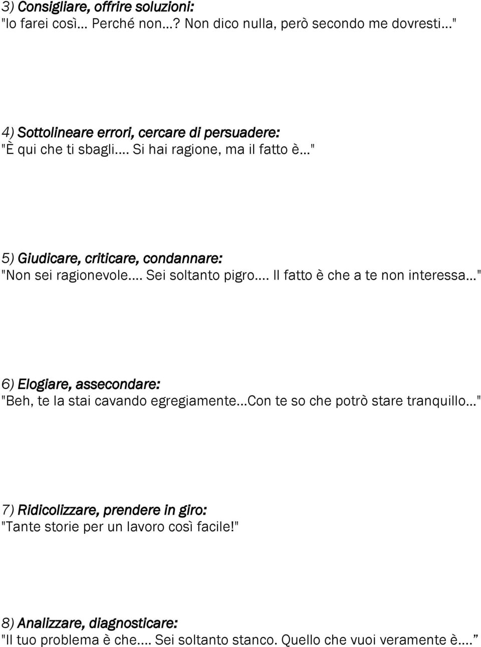 .. Si hai ragione, ma il fatto è " 5) Giudicare, criticare, condannare: "Non sei ragionevole... Sei soltanto pigro.