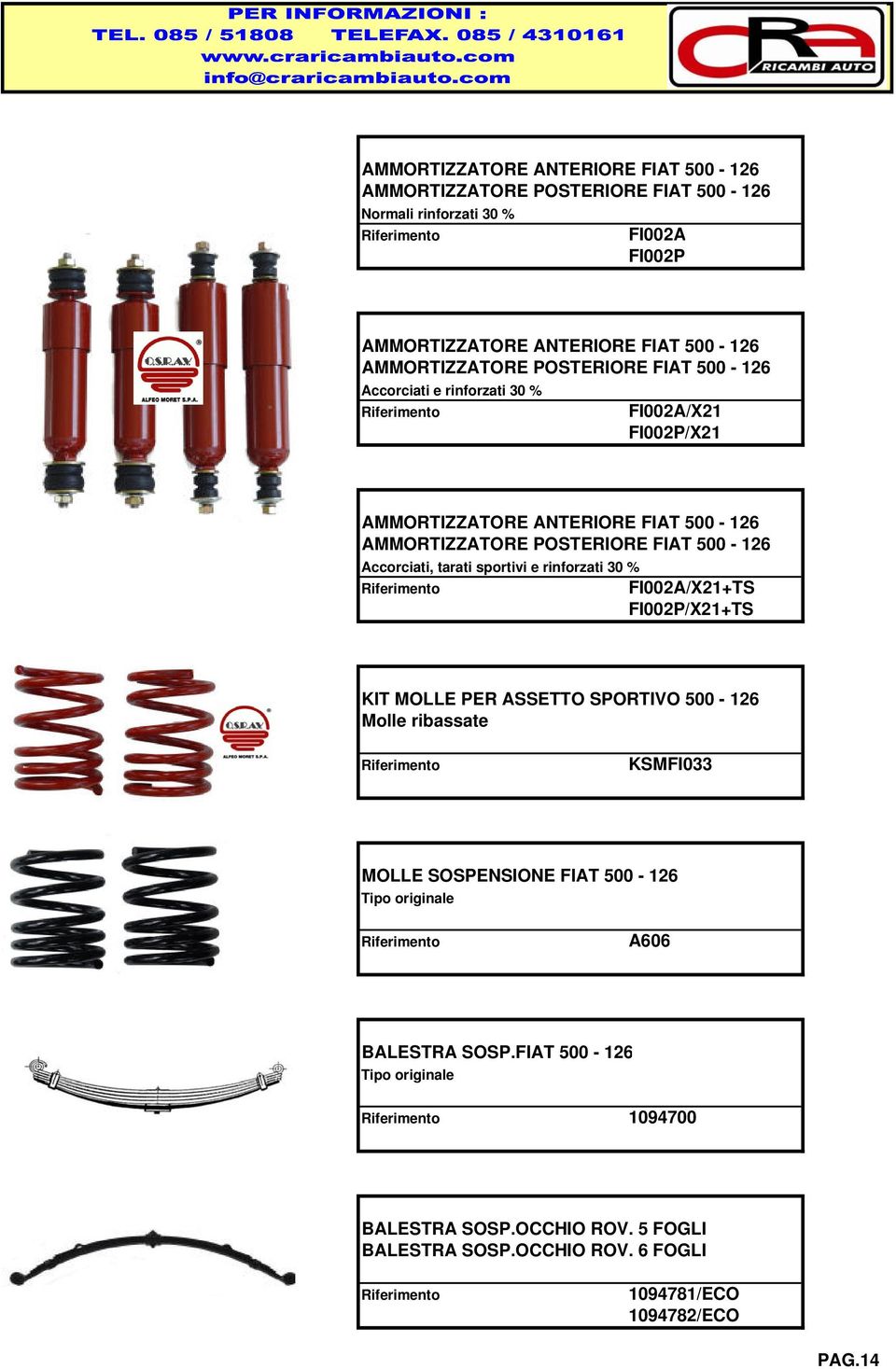 500-126 Accorciati, tarati sportivi e rinforzati 30 % FI002A/X21+TS FI002P/X21+TS KIT MOLLE PER ASSETTO SPORTIVO 500-126 Molle ribassate KSMFI033 MOLLE SOSPENSIONE