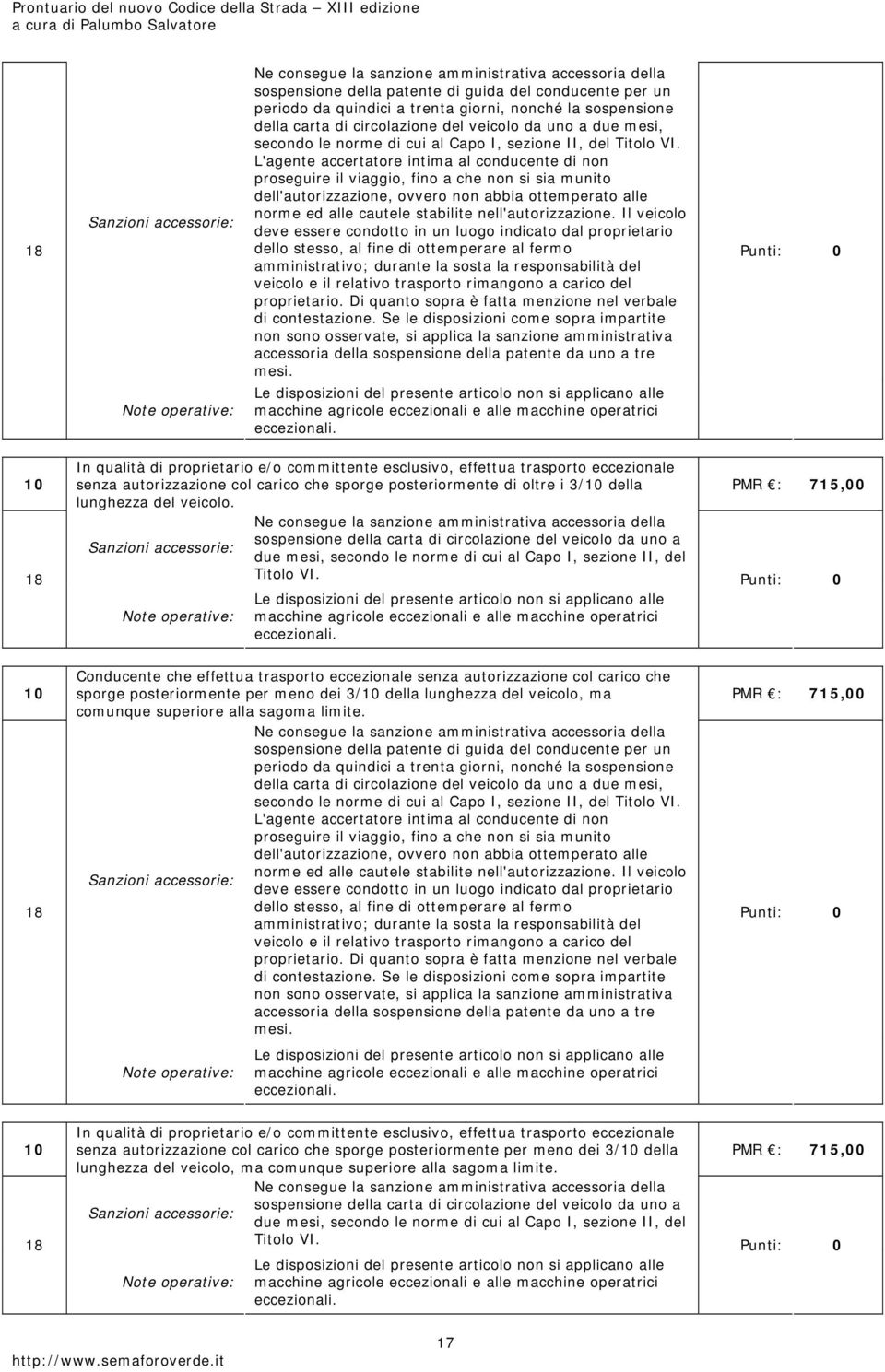 L'agente accertatore intima al conducente di non proseguire il viaggio, fino a che non si sia munito dell'autorizzazione, ovvero non abbia ottemperato alle norme ed alle cautele stabilite