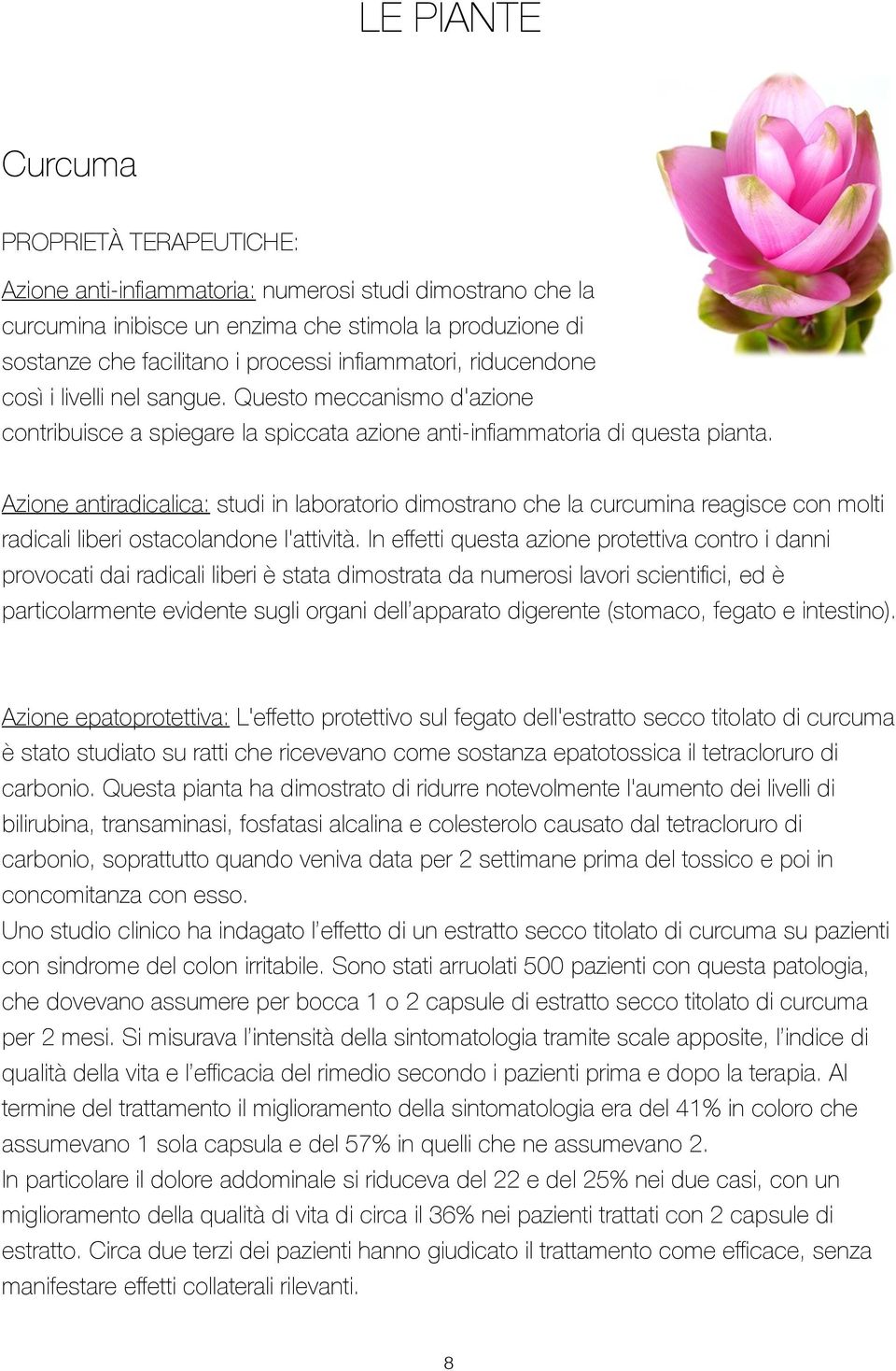 Azione antiradicalica: studi in laboratorio dimostrano che la curcumina reagisce con molti radicali liberi ostacolandone l'attività.