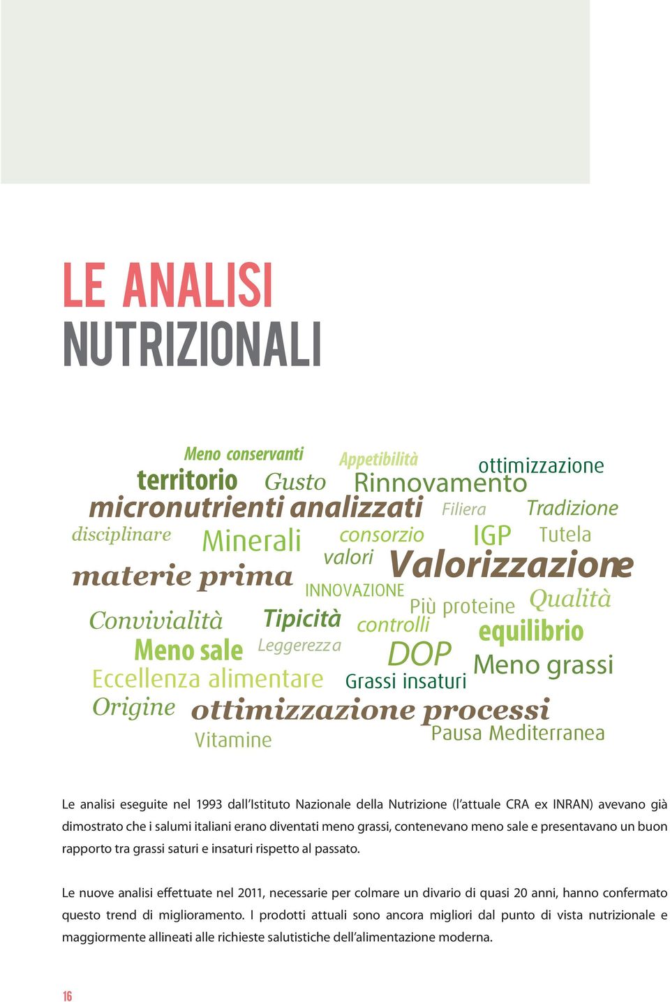 Tutela Qualità Meno grassi Pausa Mediterranea Le analisi eseguite nel 1993 dall Istituto Nazionale della Nutrizione (l attuale CRA e INRAN) avevano già dimostrato che i salumi italiani erano