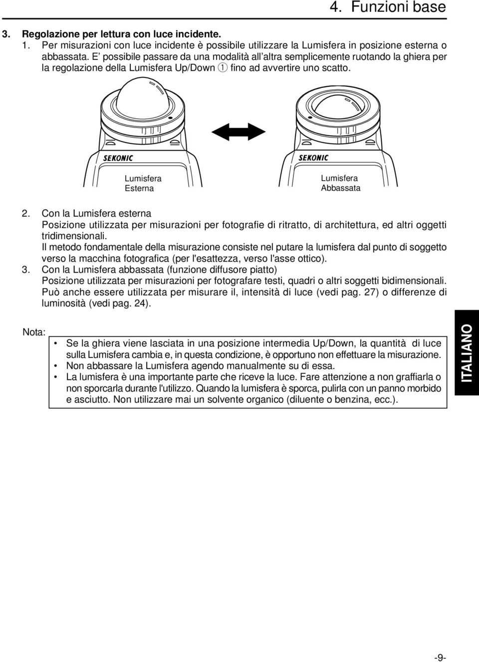 Con la Lumisfera esterna Posizione utilizzata per misurazioni per fotografie di ritratto, di architettura, ed altri oggetti tridimensionali.