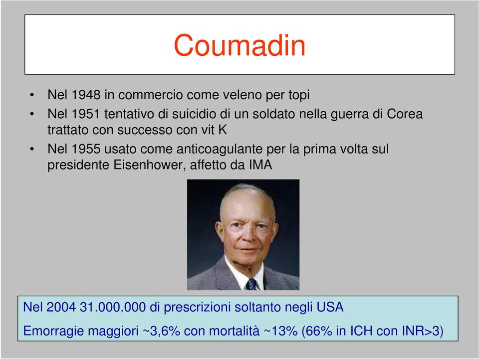 anticoagulante per la prima volta sul presidente Eisenhower, affetto da IMA Nel 2004 31.000.