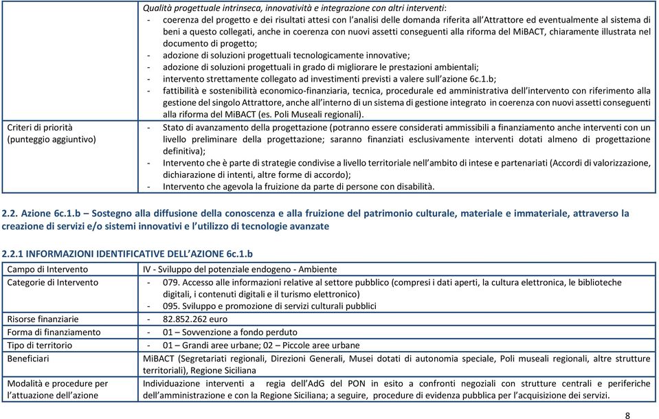 progetto; - adozione di soluzioni progettuali tecnologicamente innovative; - adozione di soluzioni progettuali in grado di migliorare le prestazioni ambientali; - intervento strettamente collegato ad