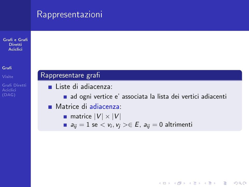 dei vertici adiacenti Matrice di adiacenza: