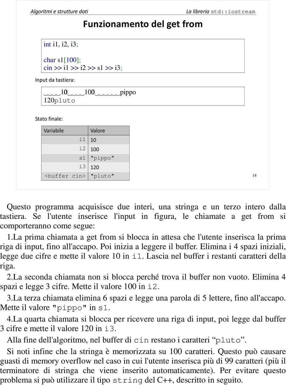 La prima chiamata a get from si blocca in attesa che l'utente inserisca la prima riga di input, fino all'accapo. Poi inizia a leggere il buffer.