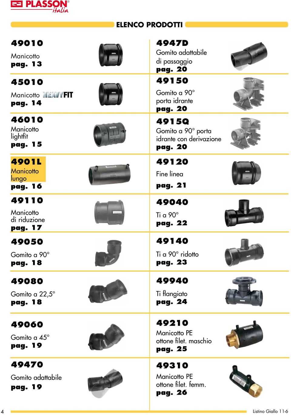 20 4915Q Gomito a 90 porta idrante con derivazione pag. 20 49120 Fine linea pag. 21 49040 Ti a 90 pag. 22 49140 Ti a 90 ridotto pag. 23 49940 Ti flangiato pag.