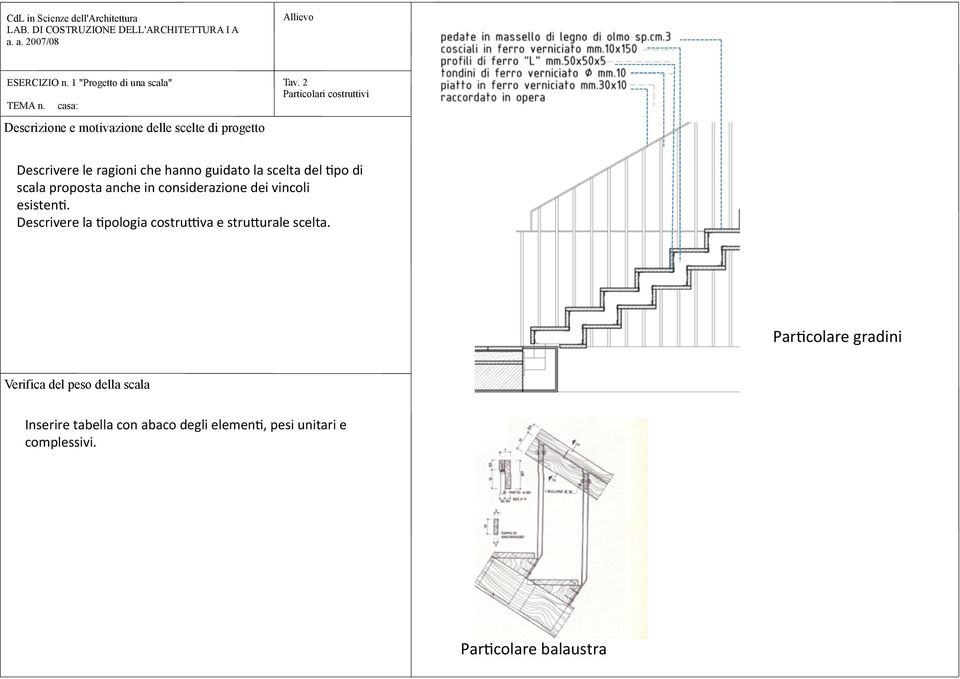 2 Particolari costruttivi Descrivere le ragioni che hanno guidato la scelta del Apo di scala proposta anche in considerazione dei