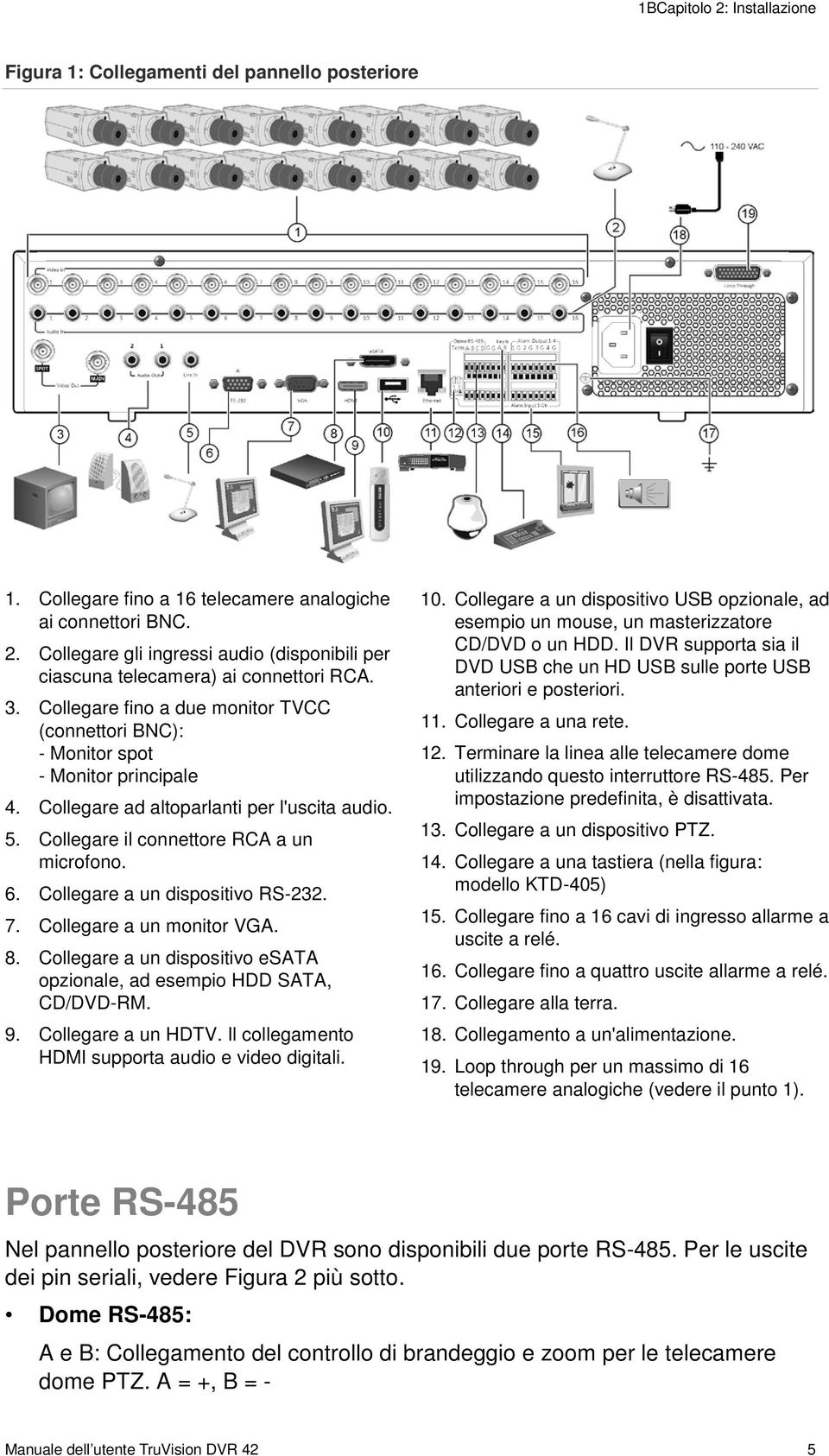 Collegare a un dispositivo RS-232. 7. Collegare a un monitor VGA. 8. Collegare a un dispositivo esata opzionale, ad esempio HDD SATA, CD/DVD-RM. 9. Collegare a un HDTV.