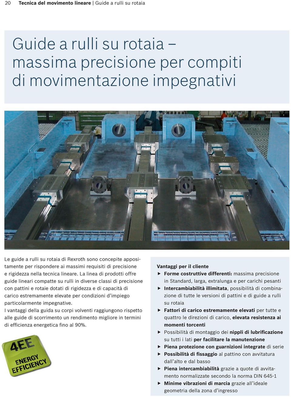 La linea di prodotti offre guide lineari compatte su rulli in diverse classi di precisione con pattini e rotaie dotati di rigidezza e di capacità di carico estremamente elevate per condizioni d