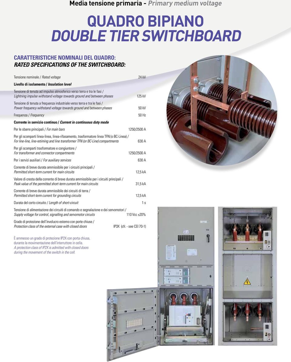 frequenza industriale verso terra e tra le fasi / Power frequency withstand voltage towards ground and between phases Frequenza / Frequency 24 kv 125 kv 50 kv 50 Hz Corrente in servizio continuo /