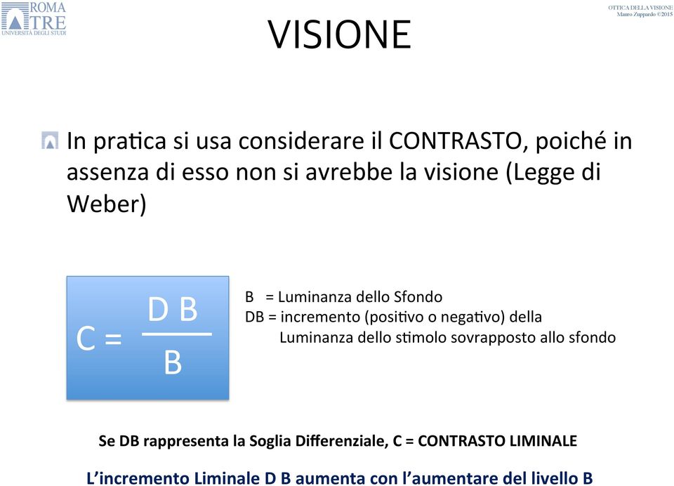 negafvo) della Luminanza dello sfmolo sovrapposto allo sfondo Se DB rappresenta la Soglia