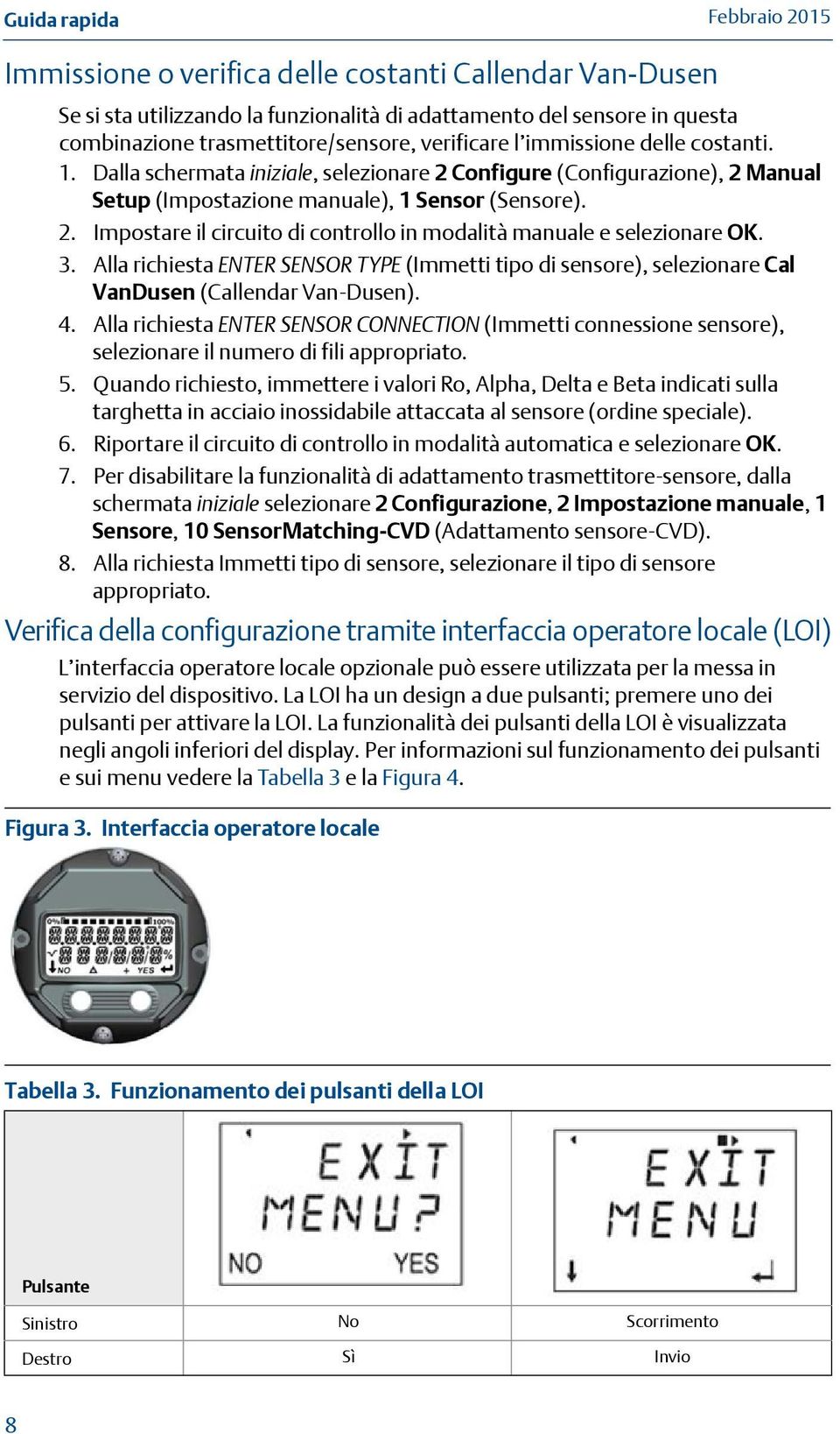 3. Alla richiesta ENTER SENSOR TYPE (Immetti tipo di sensore), selezionare Cal VanDusen (Callendar Van-Dusen). 4.