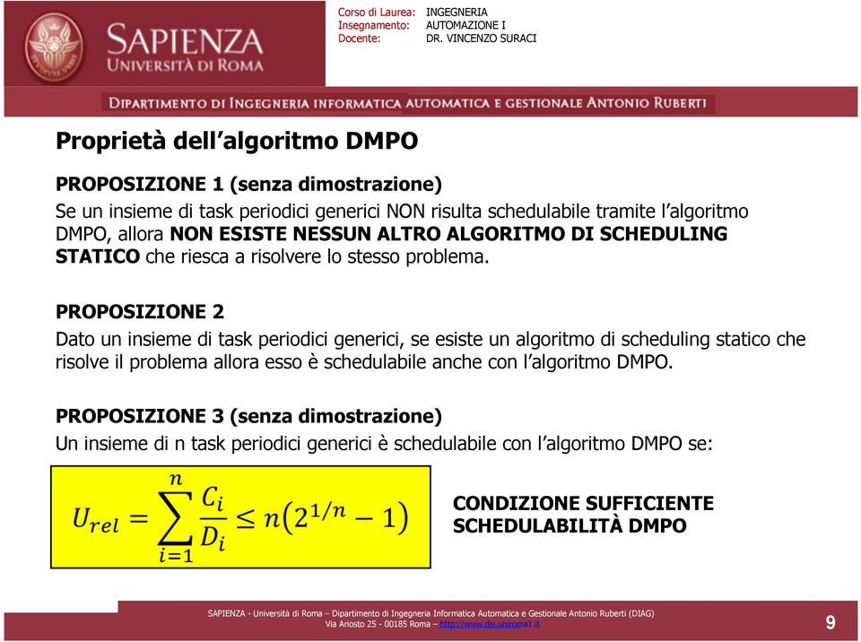 PROPOSIZIONE 2 Dato un insieme di task periodici generici, se esiste un algoritmo di scheduling statico che risolve il problema allora esso è schedulabile anche con