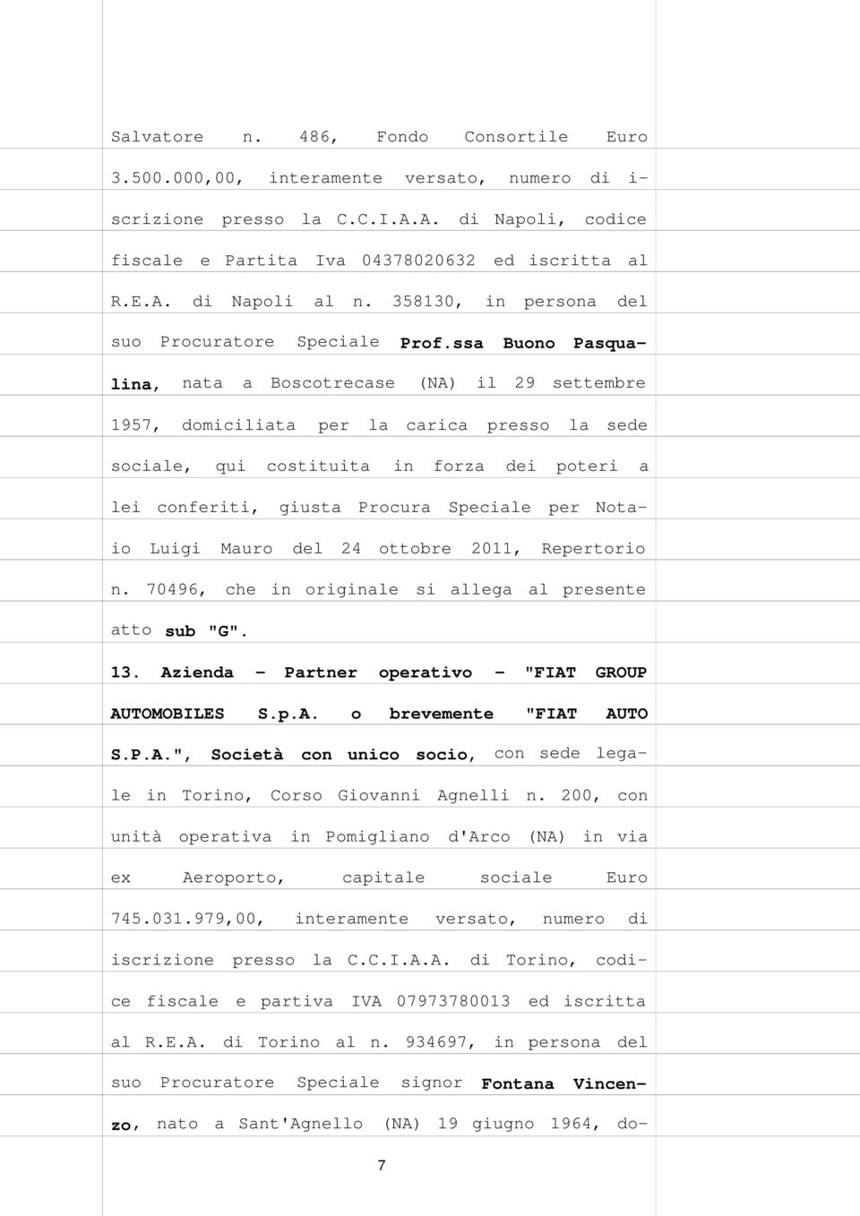 ssa Buono Pasqualina, nata a Boscotrecase (NA) il 29 settembre 1957, domiciliata per la carica presso la sede sociale, qui costituita in forza dei poteri a lei conferiti, giusta Procura Speciale per