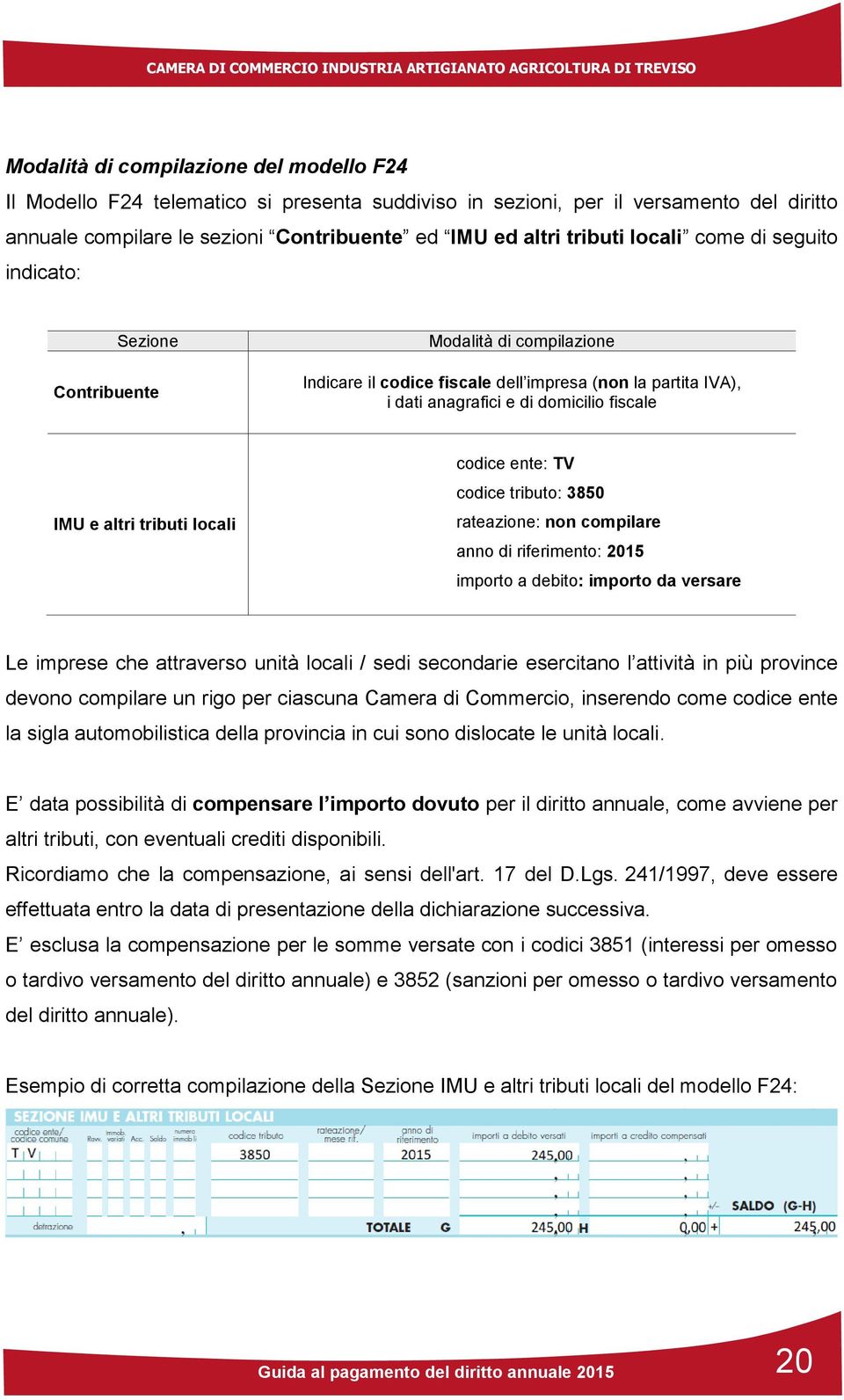 tributi locali codice ente: TV codice tributo: 3850 rateazione: non compilare anno di riferimento: 2015 importo a debito: importo da versare Le imprese che attraverso unità locali / sedi secondarie